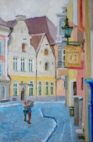 Pintura titulada "Winter Tallinn, on…" por Juri Semjonov, Obra de arte original, Oleo