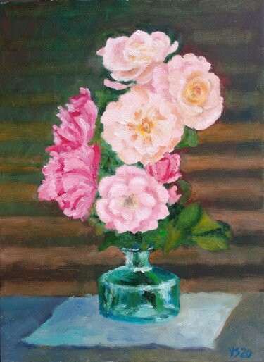 Painting titled "Garden Roses 2" by Juri Semjonov, Original Artwork, Oil