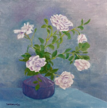 Painting titled "Summer Garden Roses…" by Juri Semjonov, Original Artwork, Oil