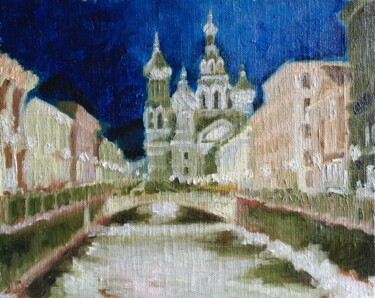 Painting titled "View Church of the…" by Juri Semjonov, Original Artwork, Oil Mounted on Cardboard