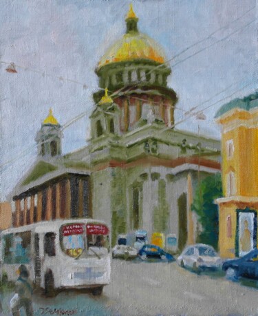 Schilderij getiteld "St. Isaac's Cathedr…" door Juri Semjonov, Origineel Kunstwerk, Olie Gemonteerd op Karton