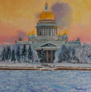 Pittura intitolato "Winter Evening St.I…" da Juri Semjonov, Opera d'arte originale, Olio Montato su Cartone