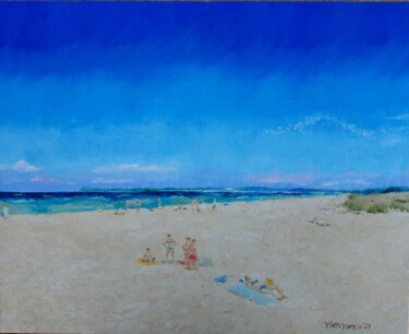 Painting titled "Beach Stories - in…" by Juri Semjonov, Original Artwork, Oil Mounted on Cardboard