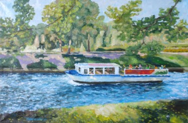 Painting titled "Boat Trip on the Ca…" by Juri Semjonov, Original Artwork, Oil