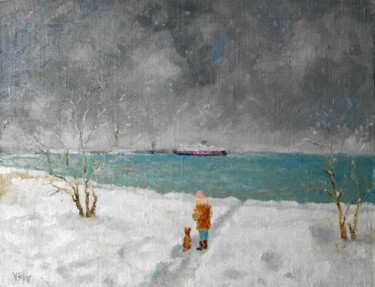 Painting titled "Spring is Coming" by Juri Semjonov, Original Artwork, Oil Mounted on Cardboard