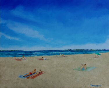 Pittura intitolato "Beach Stories - in…" da Juri Semjonov, Opera d'arte originale, Olio Montato su Cartone