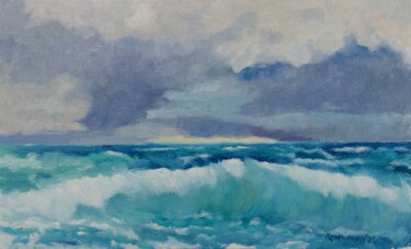 Painting titled "Sea Stories - Storm" by Juri Semjonov, Original Artwork, Oil Mounted on Cardboard