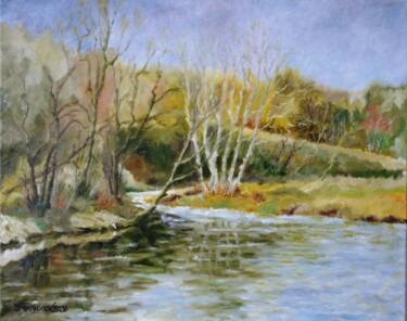 Peinture intitulée "Early Spring River" par Juri Semjonov, Œuvre d'art originale, Huile Monté sur Châssis en bois