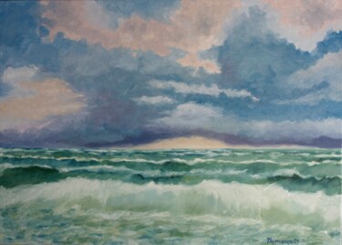 Painting titled "Sea Stories Storm 2…" by Juri Semjonov, Original Artwork, Oil Mounted on Wood Stretcher frame