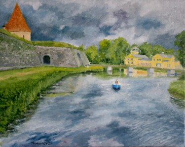 Painting titled "Boat Kuressaare Cas…" by Juri Semjonov, Original Artwork, Oil