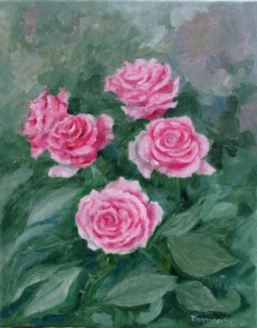 Peinture intitulée "Pink Roses" par Juri Semjonov, Œuvre d'art originale, Huile