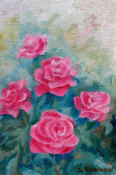 Pintura titulada "Roses From Garden,…" por Juri Semjonov, Obra de arte original, Oleo