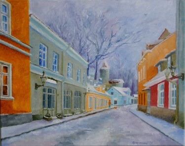 Malarstwo zatytułowany „Winter Tallinn 21 -…” autorstwa Juri Semjonov, Oryginalna praca, Olej Zamontowany na Drewniana rama…