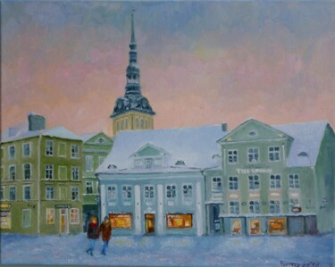 Painting titled "Winter Tallinn 21 -…" by Juri Semjonov, Original Artwork, Oil Mounted on Wood Stretcher frame
