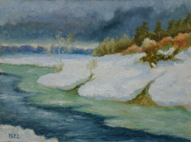 Malarstwo zatytułowany „Winter River, origi…” autorstwa Juri Semjonov, Oryginalna praca, Olej