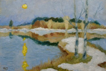 Pittura intitolato "Winter Moonlight, o…" da Juri Semjonov, Opera d'arte originale, Olio
