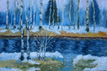 Schilderij getiteld "Winter River and Fo…" door Juri Semjonov, Origineel Kunstwerk, Olie