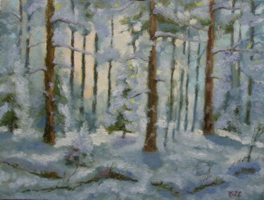 Painting titled "Winter Forest, orig…" by Juri Semjonov, Original Artwork, Oil