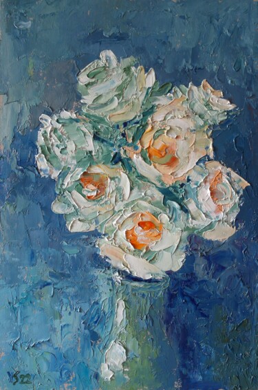 Картина под названием "White Roses" - Juri Semjonov, Подлинное произведение искусства, Масло