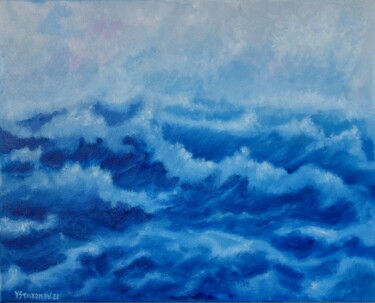 Painting titled "Stormy Waves" by Juri Semjonov, Original Artwork, Oil Mounted on Wood Stretcher frame