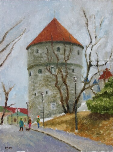Pintura intitulada "Old Tallinn Kiek In…" por Juri Semjonov, Obras de arte originais, Óleo Montado em Cartão