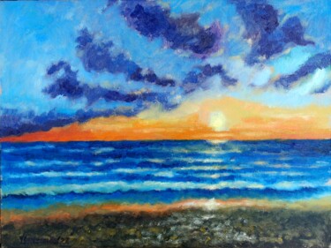 Painting titled "Sunset" by Juri Semjonov, Original Artwork, Oil Mounted on Cardboard