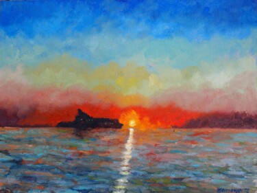 Painting titled "Sunset in Pirita 2" by Juri Semjonov, Original Artwork, Oil Mounted on Cardboard