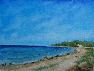 Painting titled "On The Beach" by Juri Semjonov, Original Artwork, Oil Mounted on Cardboard