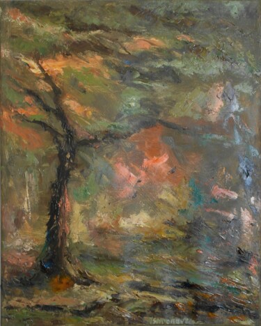 Painting titled "Old Forest 2" by Juri Semjonov, Original Artwork, Oil Mounted on Wood Stretcher frame