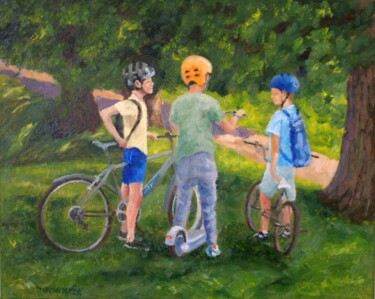 Painting titled "Before The Adventure" by Juri Semjonov, Original Artwork, Oil Mounted on Wood Stretcher frame