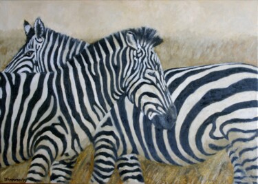 Pittura intitolato "Zebras" da Juri Semjonov, Opera d'arte originale, Olio Montato su Telaio per barella in legno