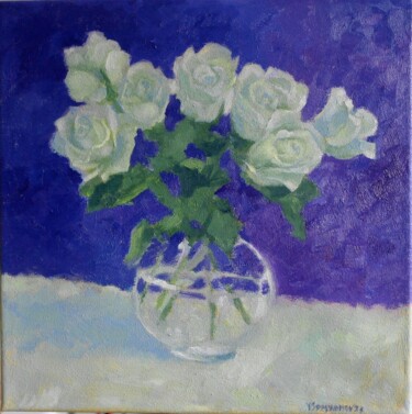 Painting titled "Fresh Roses" by Juri Semjonov, Original Artwork, Oil Mounted on Wood Stretcher frame