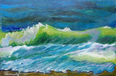 Malerei mit dem Titel "Wave" von Juri Semjonov, Original-Kunstwerk, Öl Auf Karton montiert