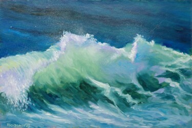 Painting titled "Wave 2" by Juri Semjonov, Original Artwork, Oil Mounted on Cardboard