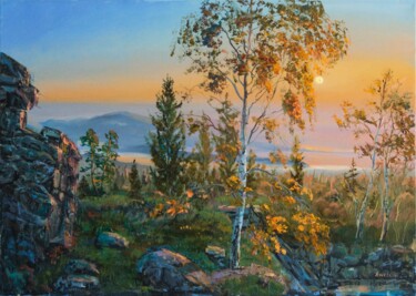 Painting titled "Birkenwald" by Juri Zwetkow, Original Artwork, Oil