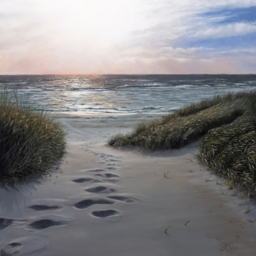 Painting titled "Strandopgang (Beach…" by Jurjen Rolf, Original Artwork, Oil Mounted on Wood Panel
