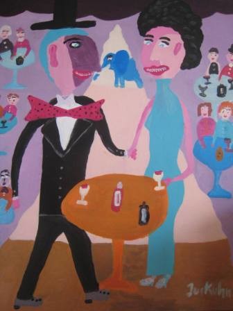 Malerei mit dem Titel "Couple with blue el…" von Detlev Jurkuhn, Original-Kunstwerk, Öl