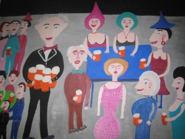 Malerei mit dem Titel "Beer party" von Detlev Jurkuhn, Original-Kunstwerk, Öl