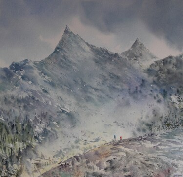 Painting titled "Regreso al valle" by Justi Marín, Original Artwork, Watercolor