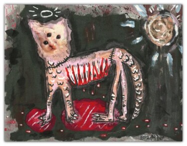 Malerei mit dem Titel "FREAK CAT" von Justin Aerni, Original-Kunstwerk