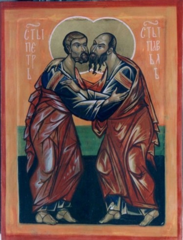 Painting titled "Apostels Peter and…" by Justin Aleksandar Ristic, Original Artwork