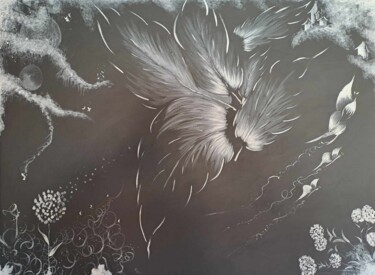 Painting titled "Plumes" by Justine Brunier, Original Artwork, Acrylic