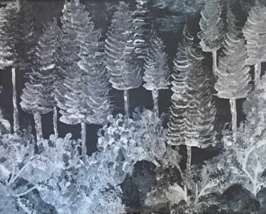 Painting titled "Forêt enneigée" by Justine Brunier, Original Artwork, Acrylic