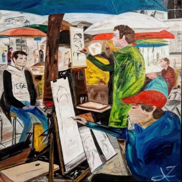 Painting titled "ARTISTES DE LA PLAC…" by Justine De Meerschman, Original Artwork, Oil