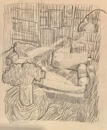 Disegno intitolato "Interior II - Study" da Justine Lemaire, Opera d'arte originale, Matita