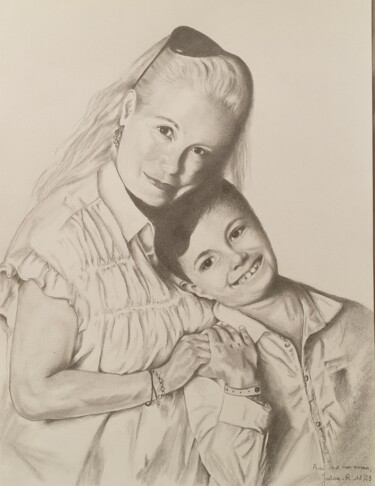 Drawing titled "Amour maternel" by Justine Rodriguez, Original Artwork, Pencil