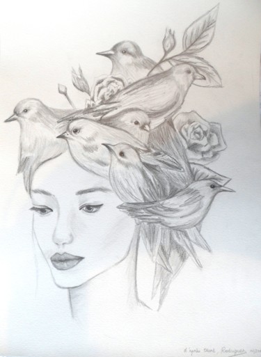 Dessin intitulée "Lady Birds 2" par Justine Rodriguez, Œuvre d'art originale, Crayon