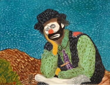 Malerei mit dem Titel "Emmett Kelly hobo c…" von Justin Myers, Original-Kunstwerk, Öl