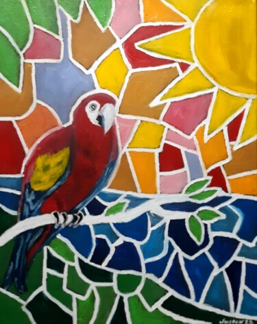 Painting titled "parrot" by Justin Myers, Original Artwork, Oil
