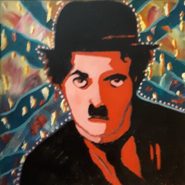 Schilderij getiteld "Charlie Chaplin" door Justin Myers, Origineel Kunstwerk, Olie